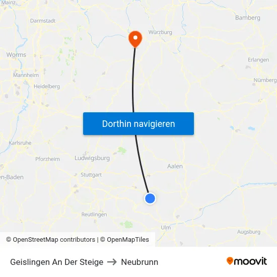 Geislingen An Der Steige to Neubrunn map