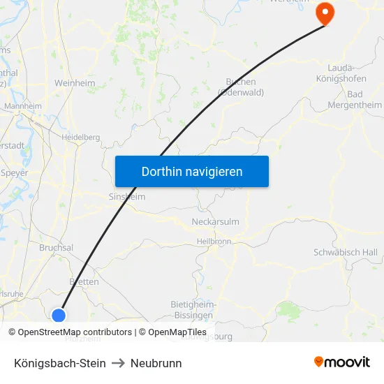 Königsbach-Stein to Neubrunn map
