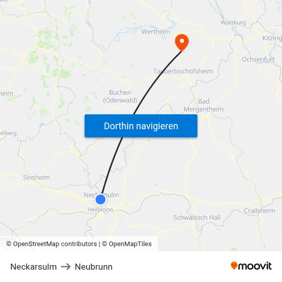 Neckarsulm to Neubrunn map