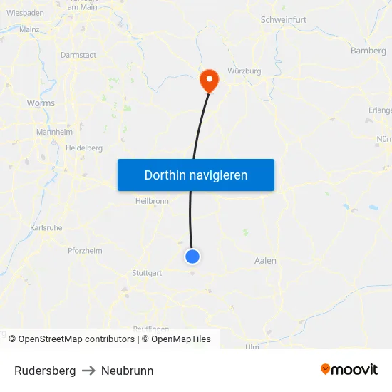 Rudersberg to Neubrunn map