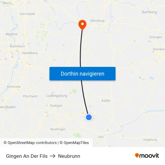 Gingen An Der Fils to Neubrunn map