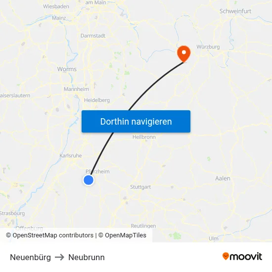 Neuenbürg to Neubrunn map