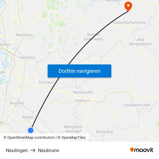Neulingen to Neubrunn map