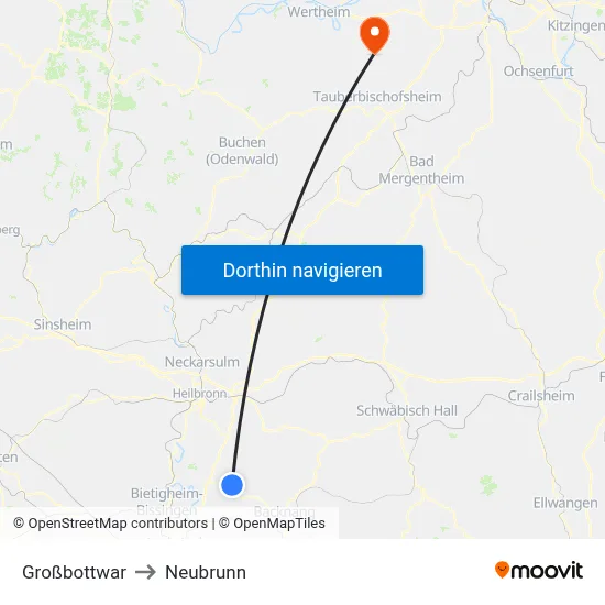 Großbottwar to Neubrunn map
