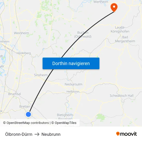 Ölbronn-Dürrn to Neubrunn map