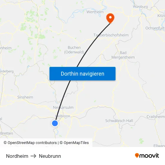Nordheim to Neubrunn map