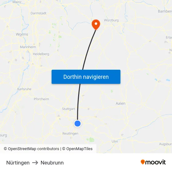 Nürtingen to Neubrunn map