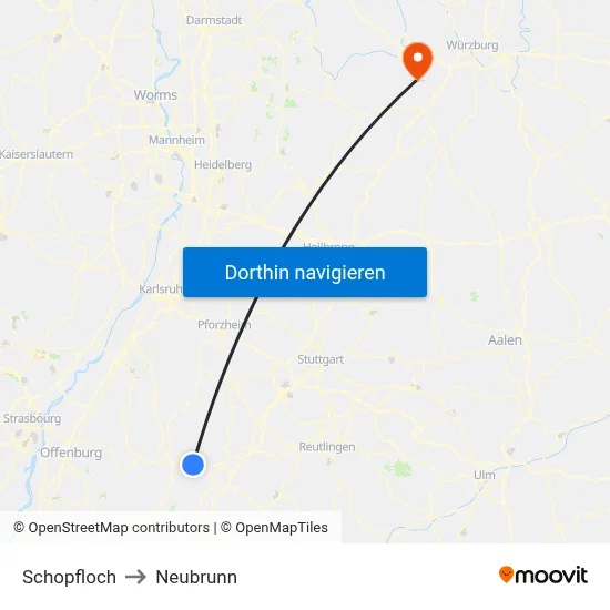 Schopfloch to Neubrunn map