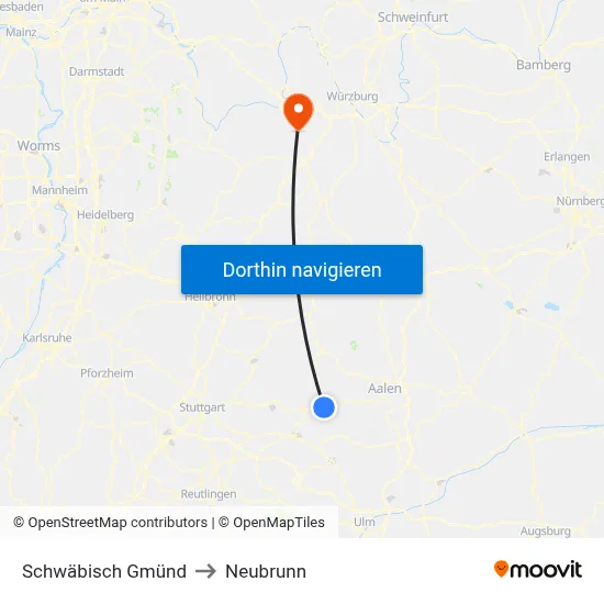 Schwäbisch Gmünd to Neubrunn map