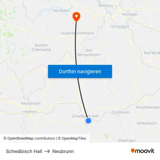 Schwäbisch Hall to Neubrunn map