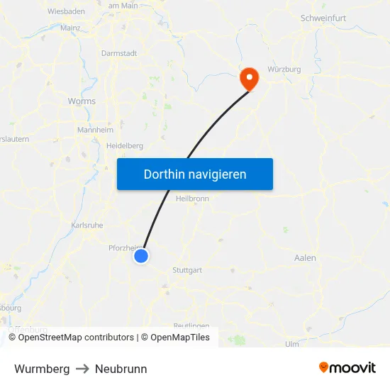 Wurmberg to Neubrunn map
