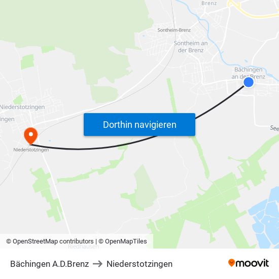 Bächingen A.D.Brenz to Niederstotzingen map