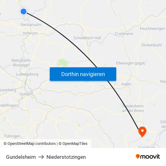 Gundelsheim to Niederstotzingen map