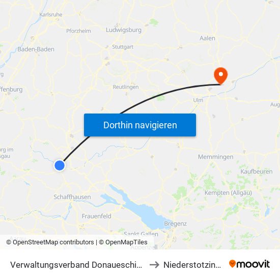 Verwaltungsverband Donaueschingen to Niederstotzingen map