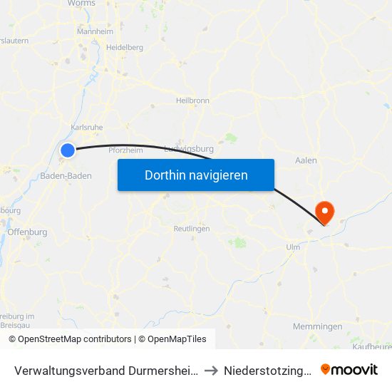 Verwaltungsverband Durmersheim to Niederstotzingen map