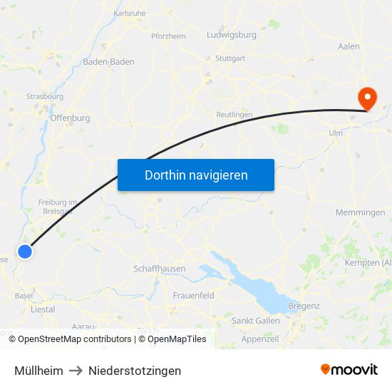 Müllheim to Niederstotzingen map