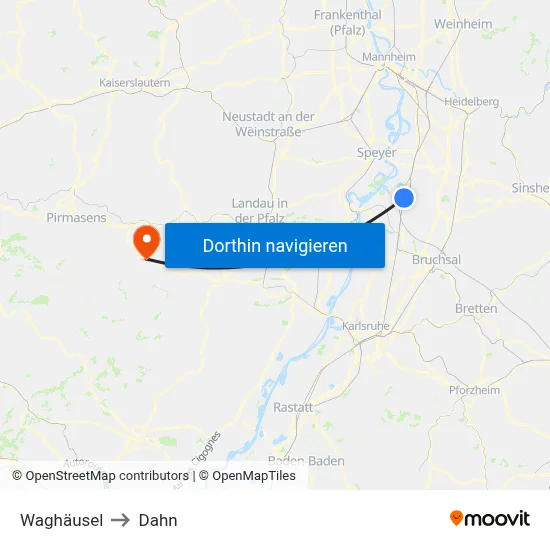 Waghäusel to Dahn map