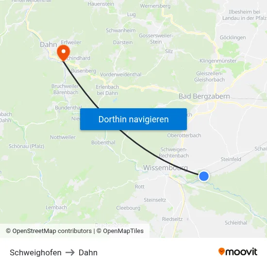 Schweighofen to Dahn map