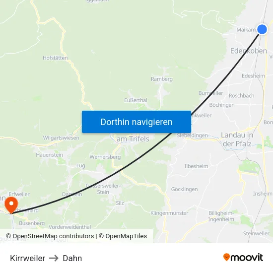 Kirrweiler to Dahn map