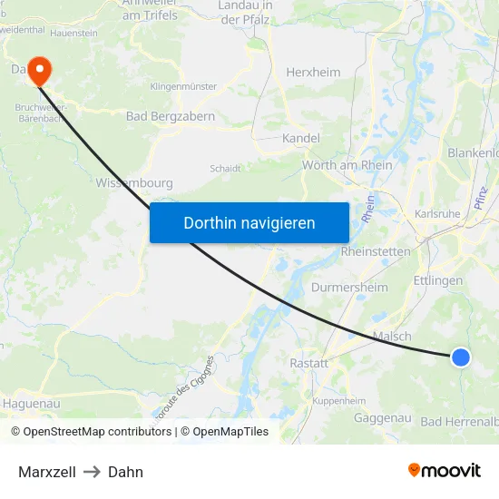 Marxzell to Dahn map