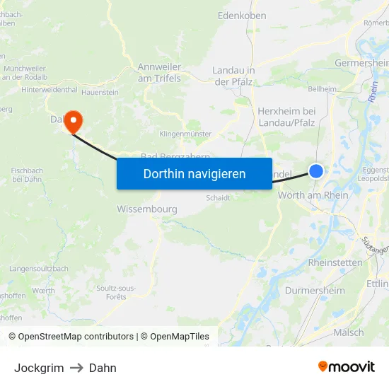 Jockgrim to Dahn map