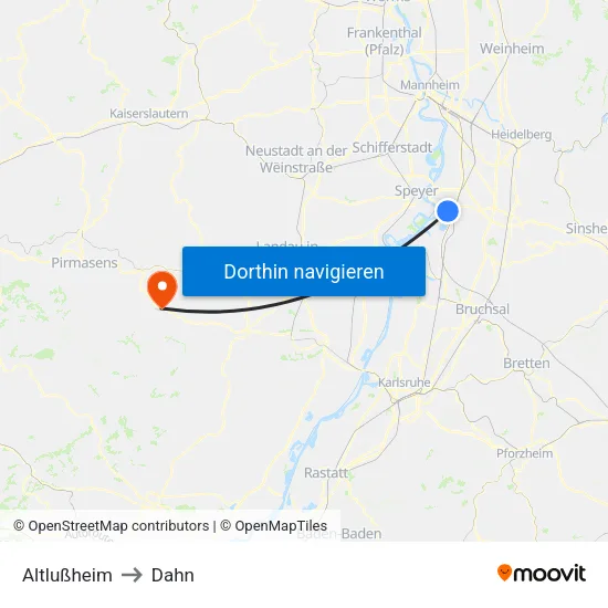 Altlußheim to Dahn map