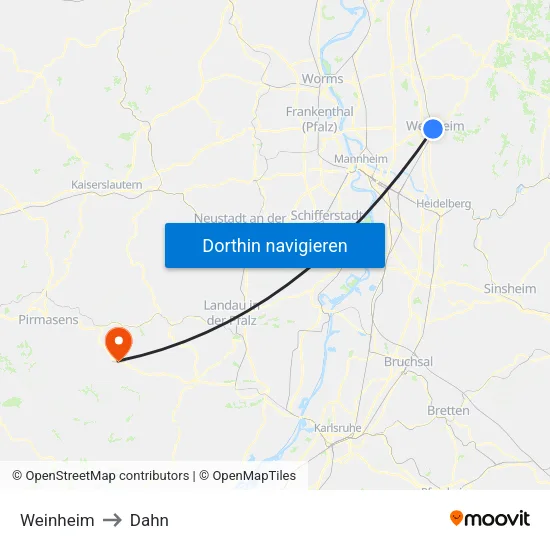 Weinheim to Dahn map
