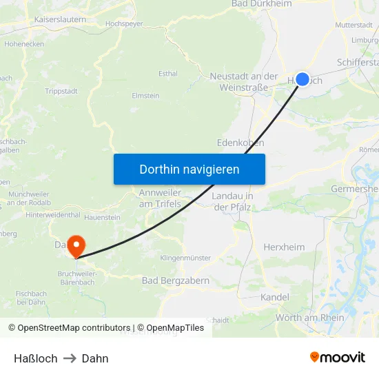 Haßloch to Dahn map