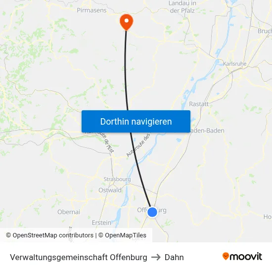 Verwaltungsgemeinschaft Offenburg to Dahn map