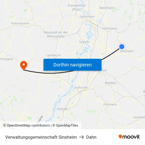 Verwaltungsgemeinschaft Sinsheim to Dahn map