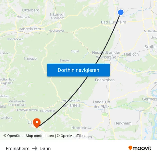 Freinsheim to Dahn map