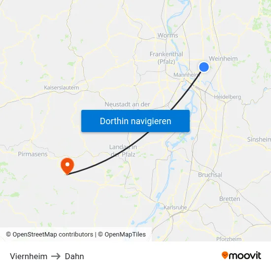 Viernheim to Dahn map