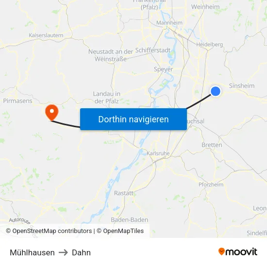Mühlhausen to Dahn map