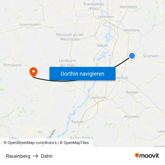 Rauenberg to Dahn map