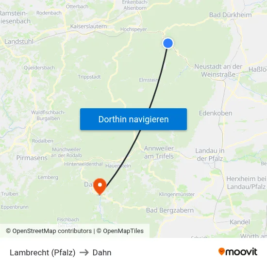 Lambrecht (Pfalz) to Dahn map