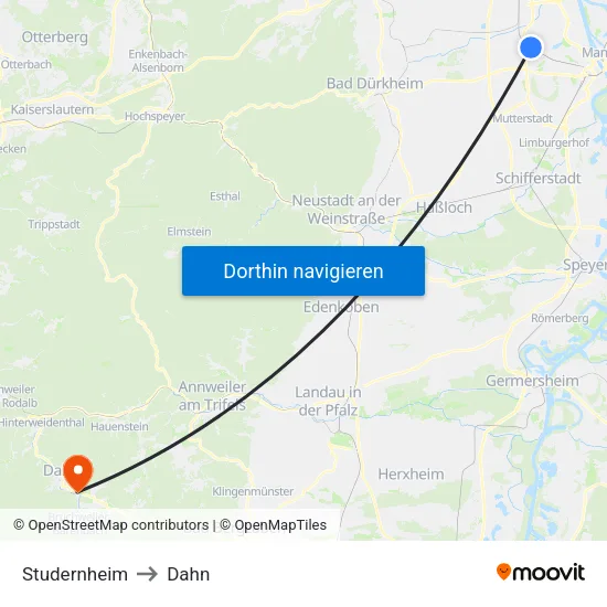 Studernheim to Dahn map