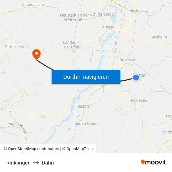 Rinklingen to Dahn map