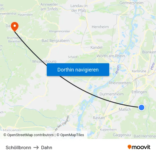 Schöllbronn to Dahn map