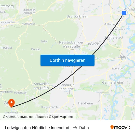 Ludwigshafen-Nördliche Innenstadt to Dahn map