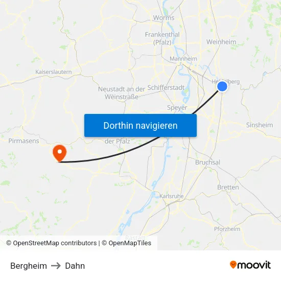 Bergheim to Dahn map