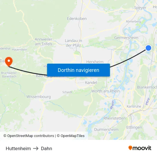 Huttenheim to Dahn map