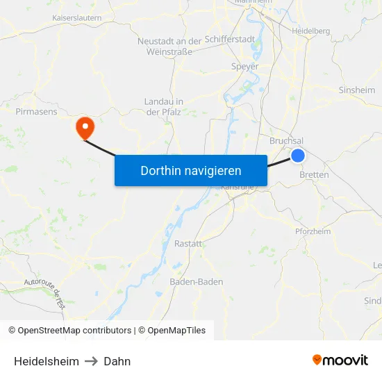 Heidelsheim to Dahn map