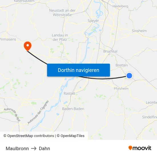 Maulbronn to Dahn map