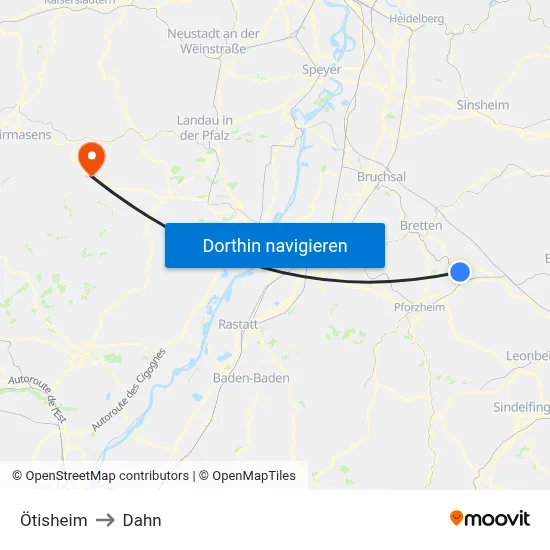 Ötisheim to Dahn map