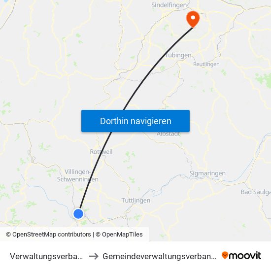 Verwaltungsverband Donaueschingen to Gemeindeverwaltungsverband Waldenbuch / Steinenbronn map