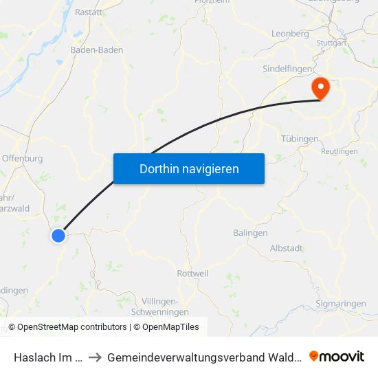 Haslach Im Kinzigtal to Gemeindeverwaltungsverband Waldenbuch / Steinenbronn map