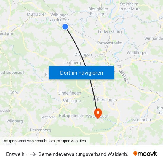 Enzweihingen to Gemeindeverwaltungsverband Waldenbuch / Steinenbronn map