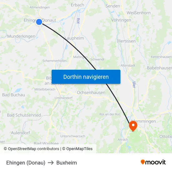 Ehingen (Donau) to Buxheim map