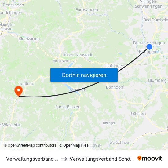 Verwaltungsverband Donaueschingen to Verwaltungsverband Schönau Im Schwarzwald map