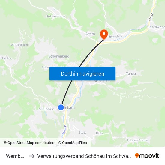 Wembach to Verwaltungsverband Schönau Im Schwarzwald map
